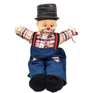 Sad Clown Doll Hat Suspenders Cloth Body Vintage 1970s Single Stitch 18 Inch